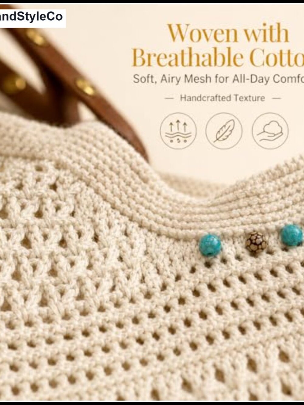 Bohemian Crochet Knit Tote Breathable Mesh Beach Travel Bag Large Foldable - Picture 2 of 6